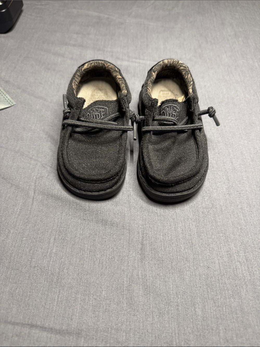 Hey Dude Kids Black Slip-On Moccasins with Elastic Lacing
